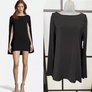 NWT ISSUE New York Black Boatneck Cape Sleeve Stretch LBD Dress Small
